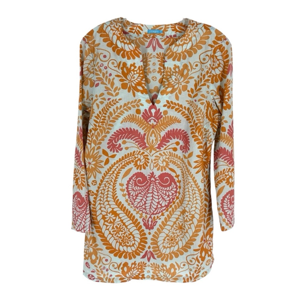 J McLaughlin Tunic Womens Size Medium Coral Copper Paisley Lightweight Cotton
